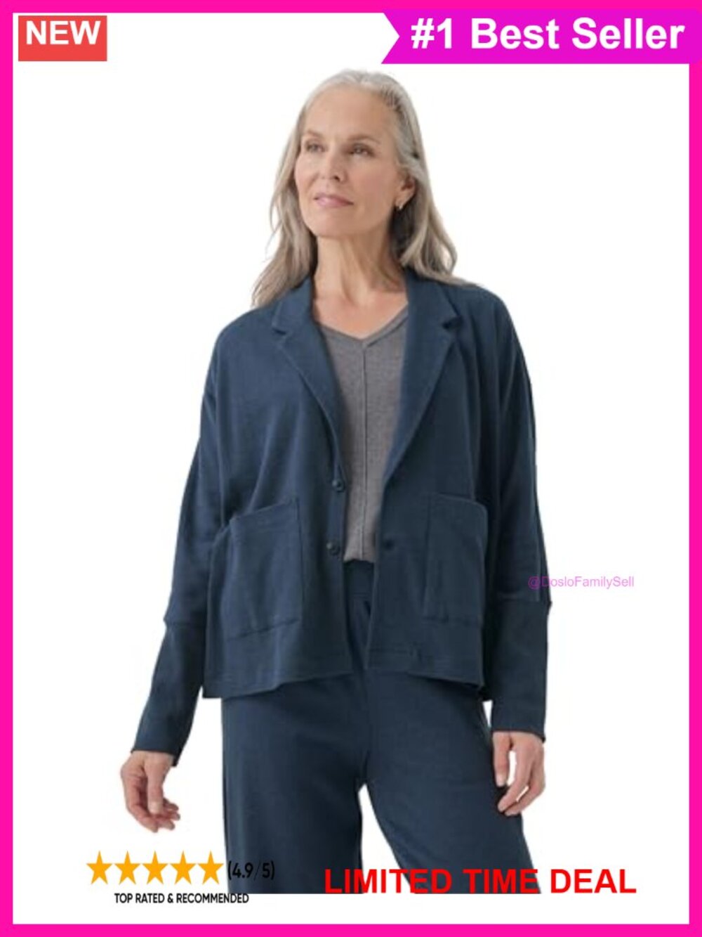 Organic Cotton Relaxed Blazer Long Sleeve Notch Collar Casual